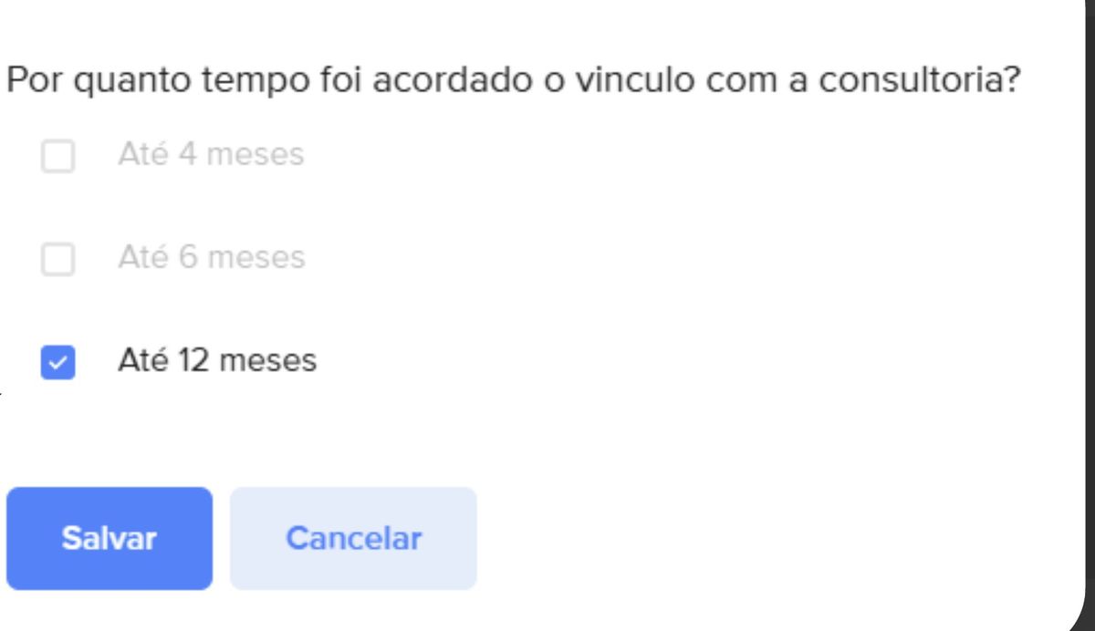Pergunta sobre o tempo do vínculo com a opção Até 12 meses marcada